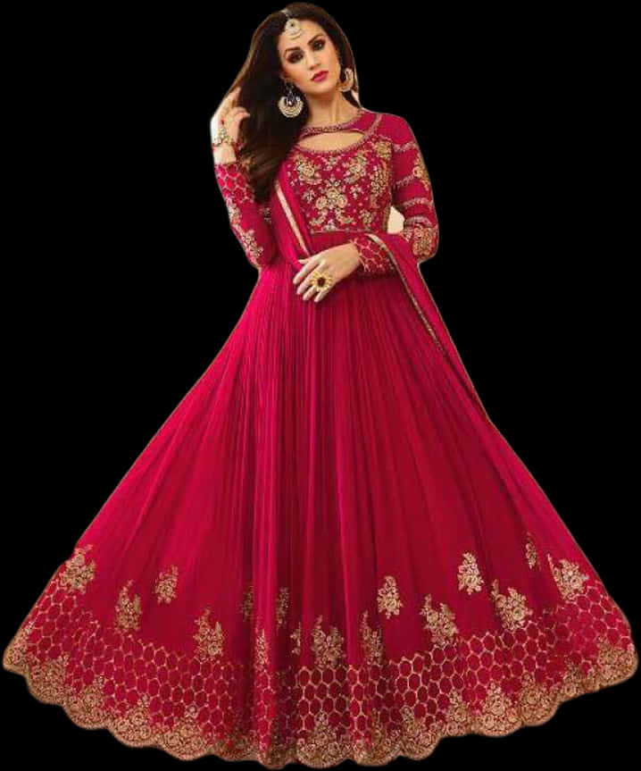 Elegant Red Anarkali Suit PNG Image