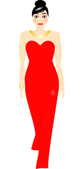 Elegant Red Dress Cartoon Woman PNG Image