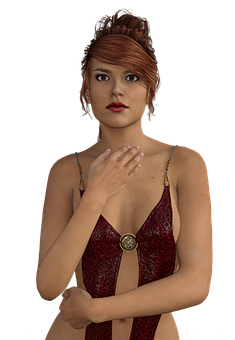 Elegant Red Dress Woman PNG Image