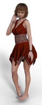 Elegant Red Dress Woman3 D Render PNG Image