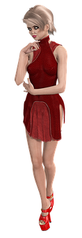 Elegant Red Dress3 D Model PNG Image