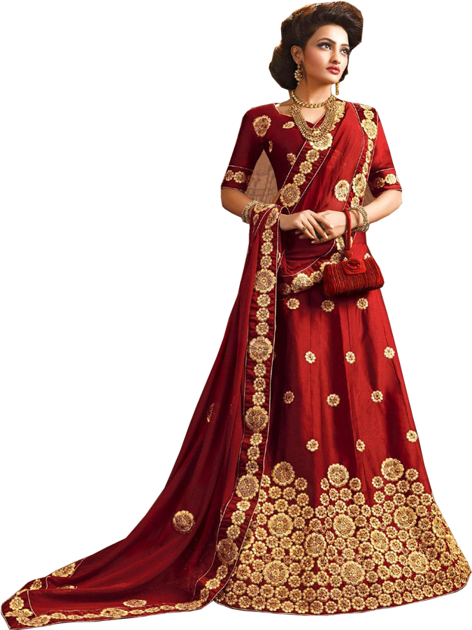 Elegant Red Lehenga Choli Model PNG Image