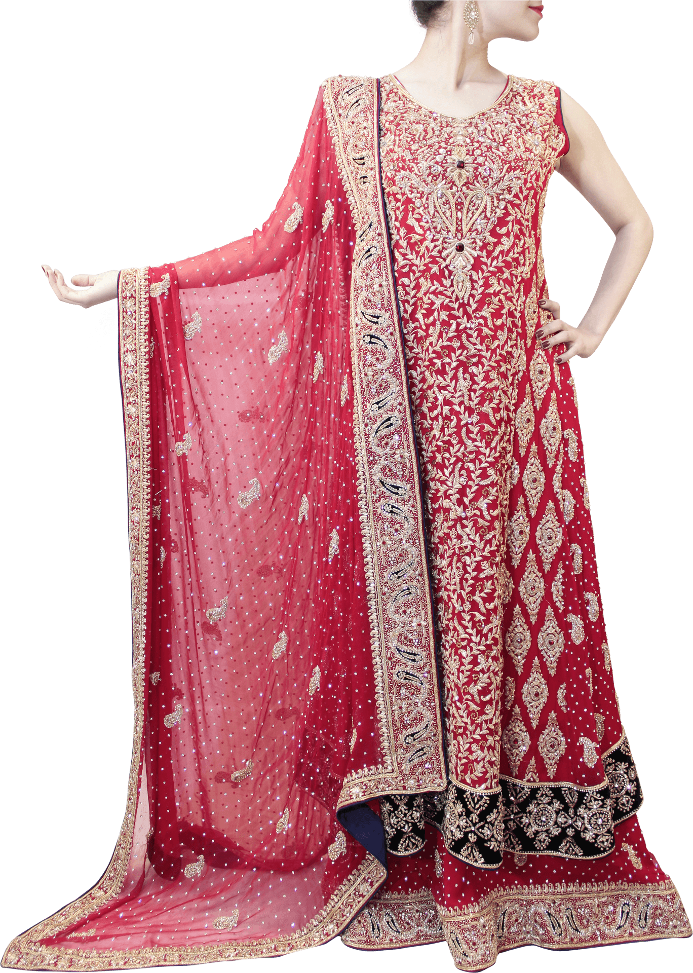 Elegant Red Lehenga Choliwith Dupatta PNG Image