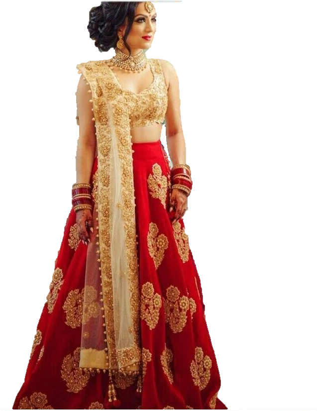 Elegant Red Lehenga Traditional Attire PNG Image