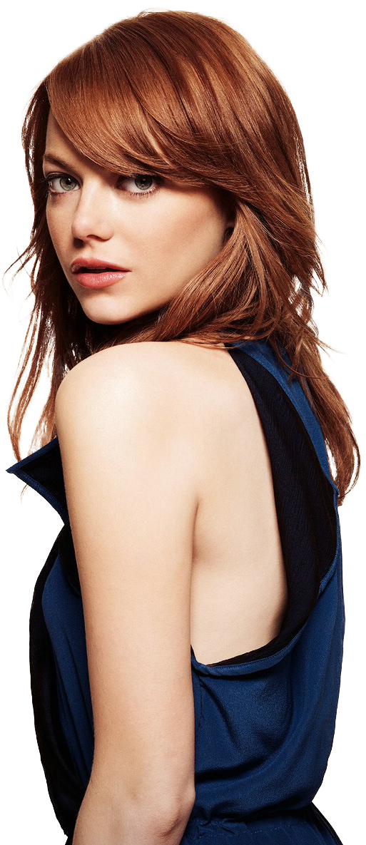 Elegant Redheadin Blue Dress PNG Image