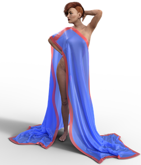 Elegant Redheadin Blue Sheer Dress PNG Image