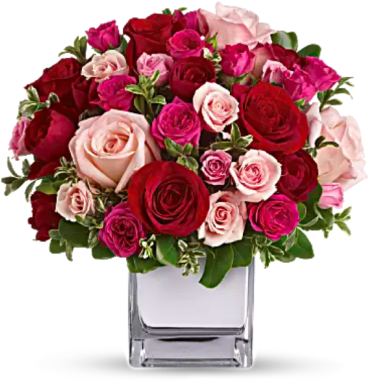 Elegant Rose Bouquetin Glass Vase PNG Image