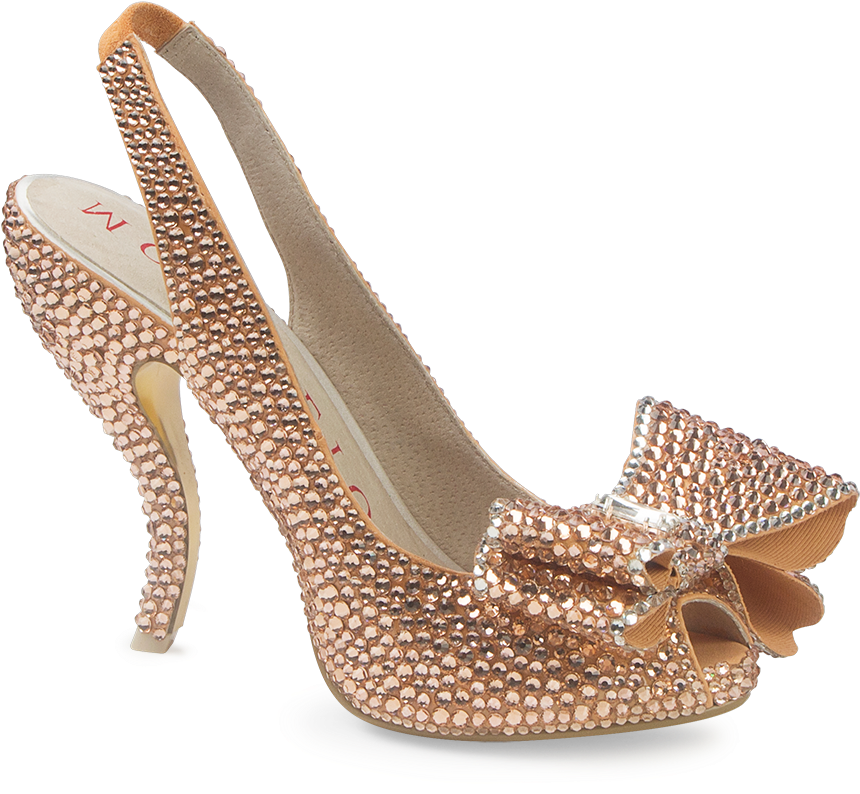 Elegant Rose Gold Sequin Heeled Shoe PNG Image