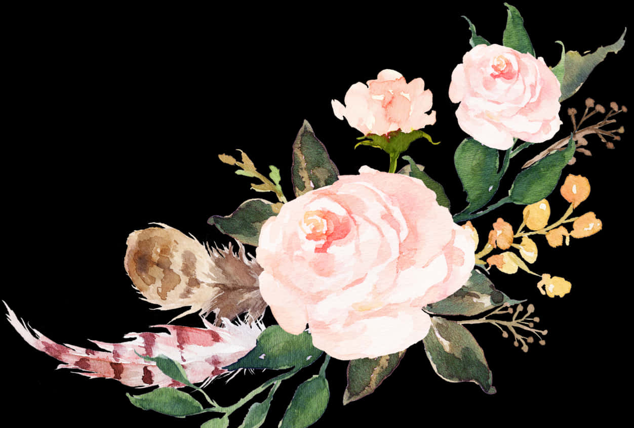 Elegant Rose Watercolor Arrangement PNG Image