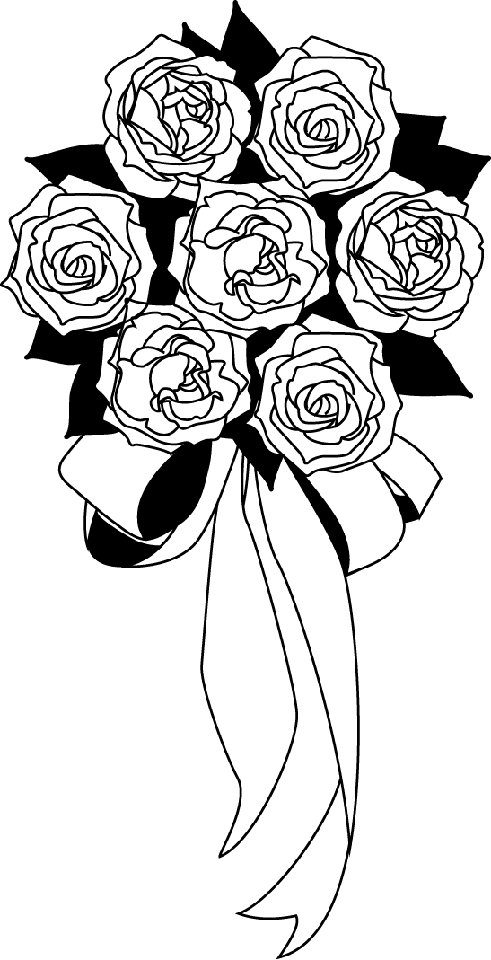 Elegant Roses Bouquet Black White PNG Image