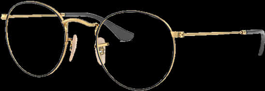 Elegant Round Golden Eyeglasses PNG Image