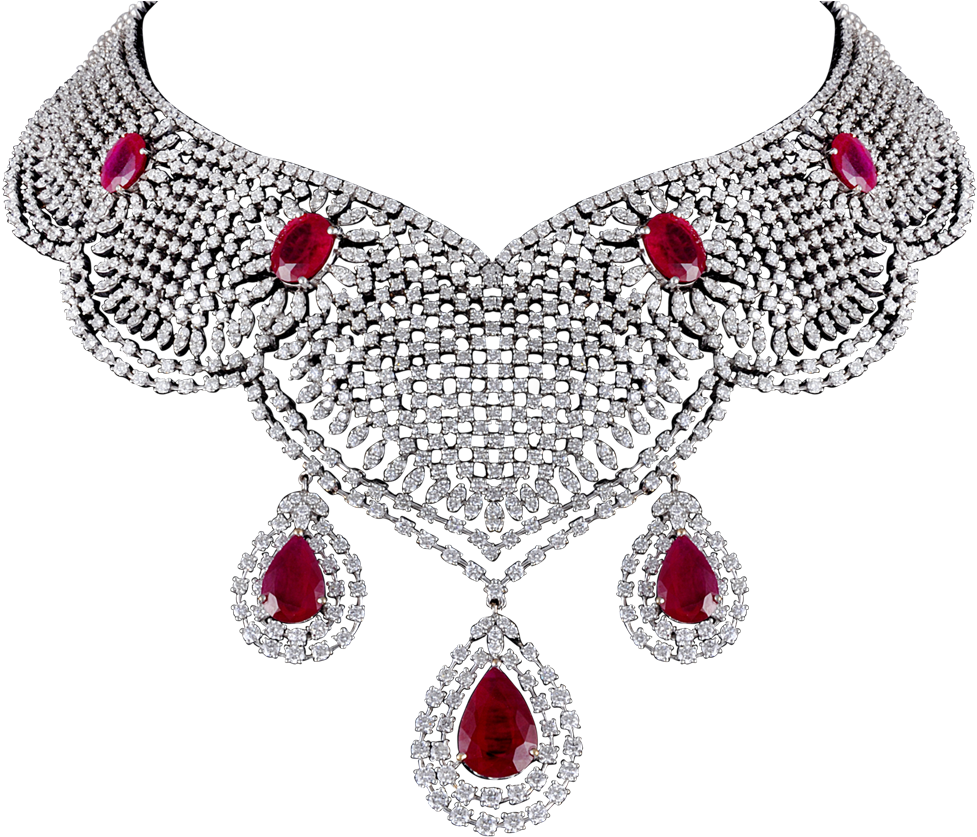 Elegant Ruby Diamond Necklace PNG Image