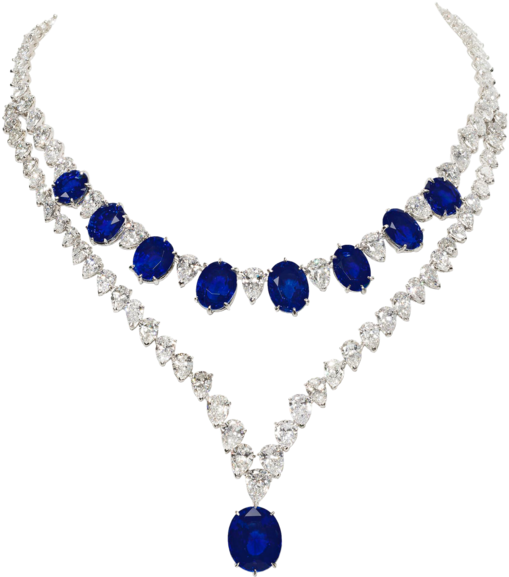 Elegant Sapphire Diamond Necklace PNG Image