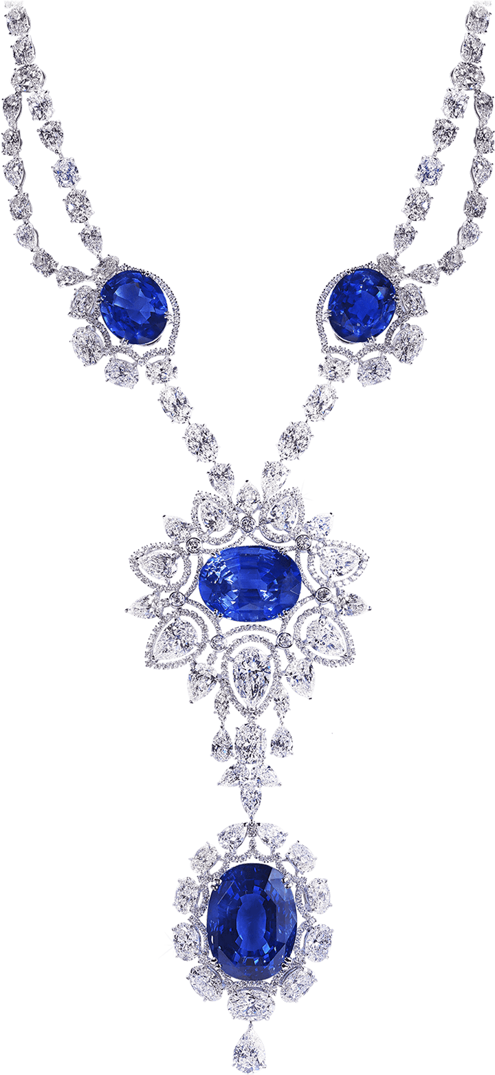 Elegant Sapphire Diamond Necklace PNG Image