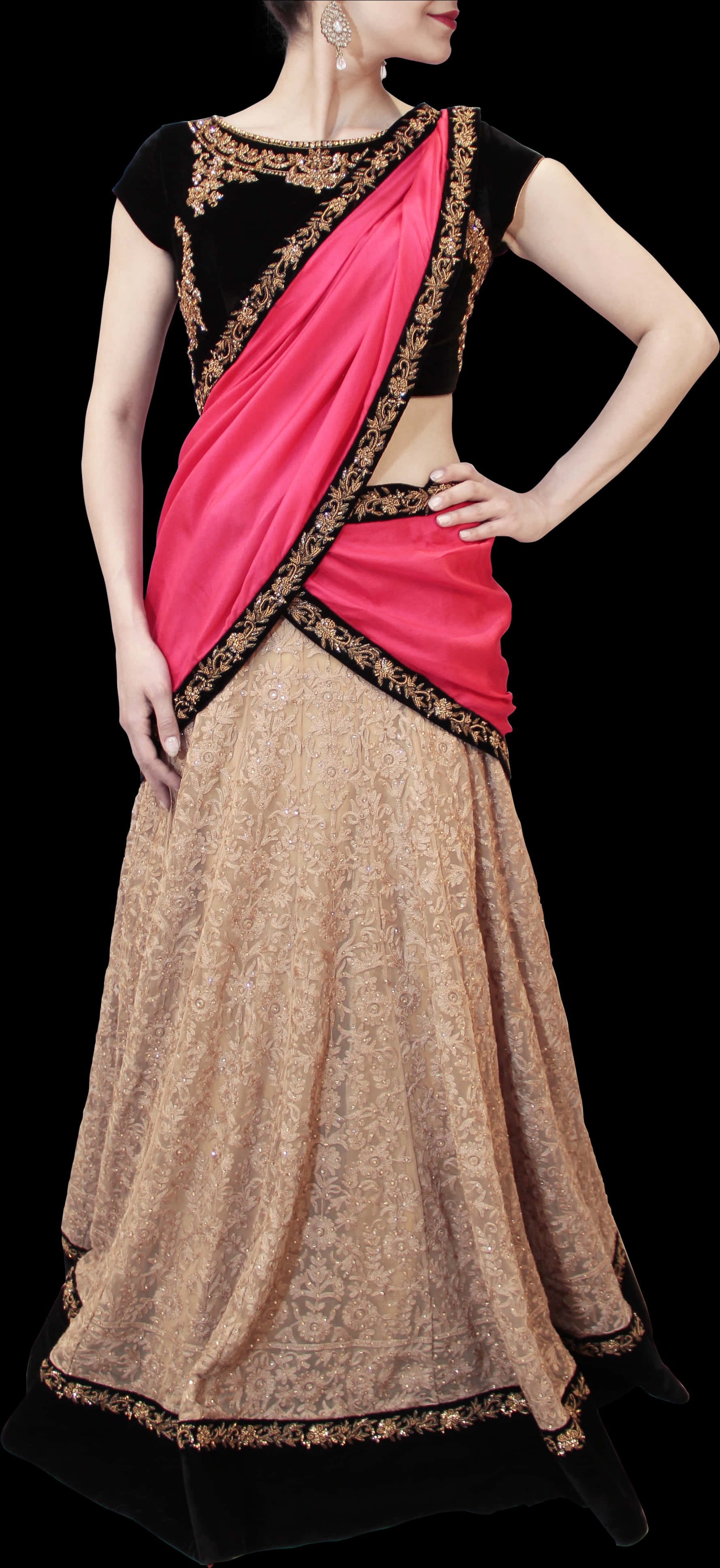 Elegant Saree Model Pose PNG Image