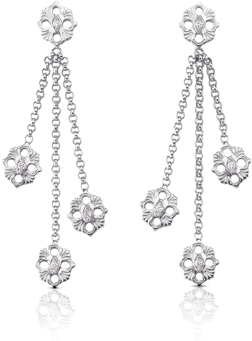 Elegant Silver Floral Drop Earrings PNG Image