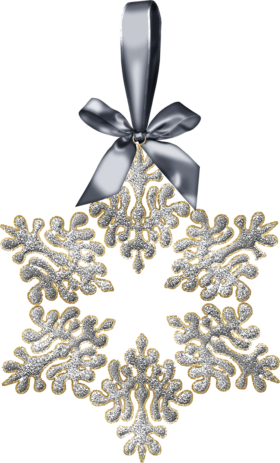 Elegant Silver Gold Snowflake Decoration PNG Image