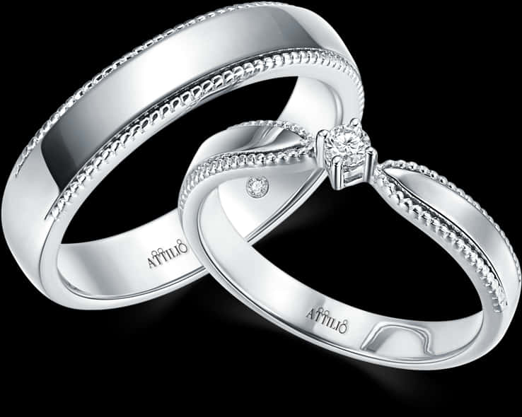 Elegant Silver Wedding Rings PNG Image