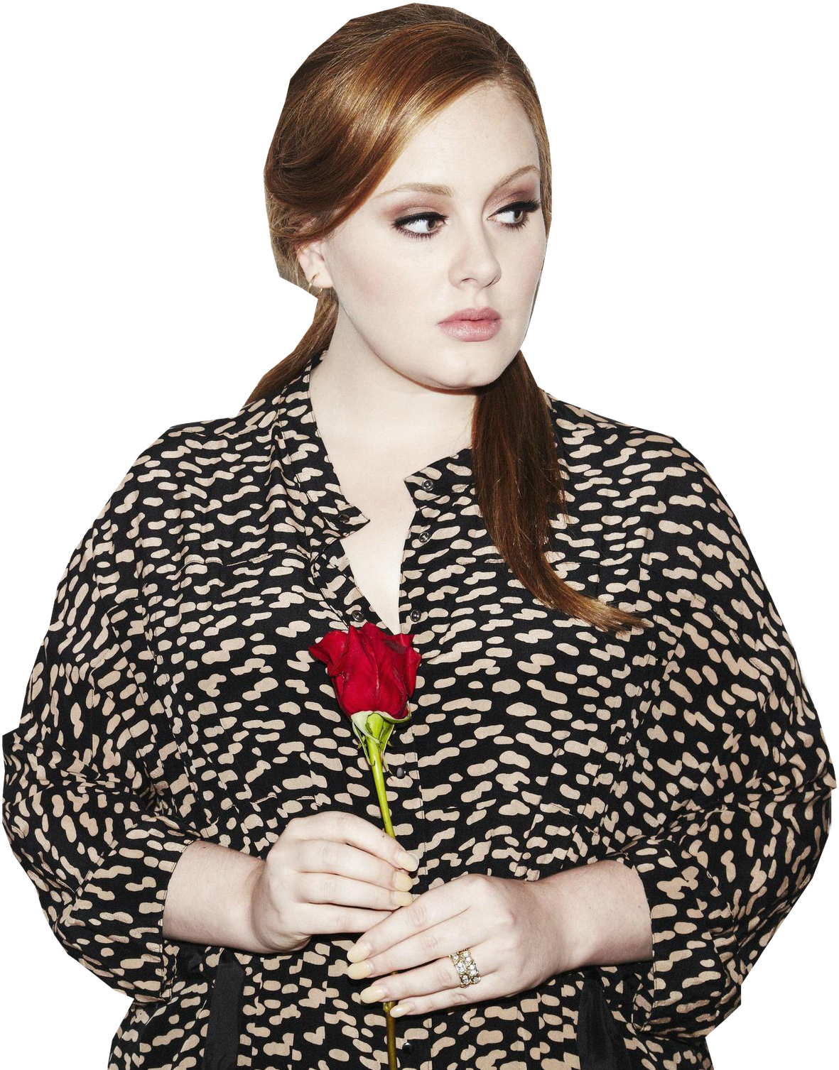 Elegant Singer Holding Red Rose PNG Image