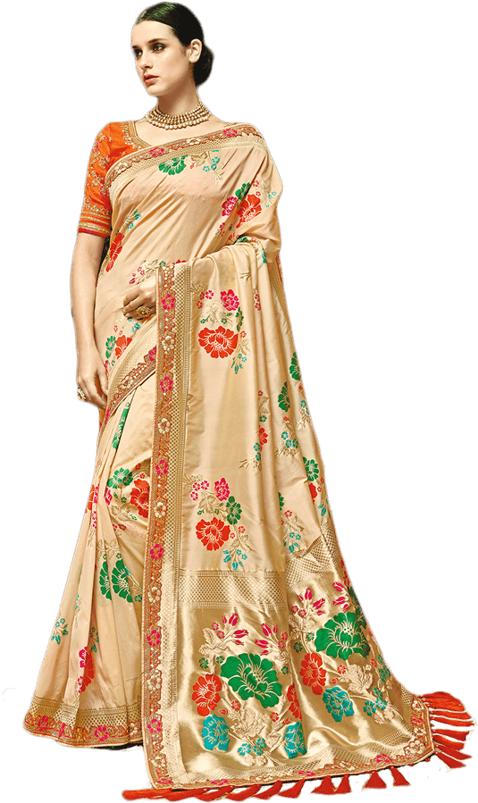 Elegant Traditional Saree Model PNG Image