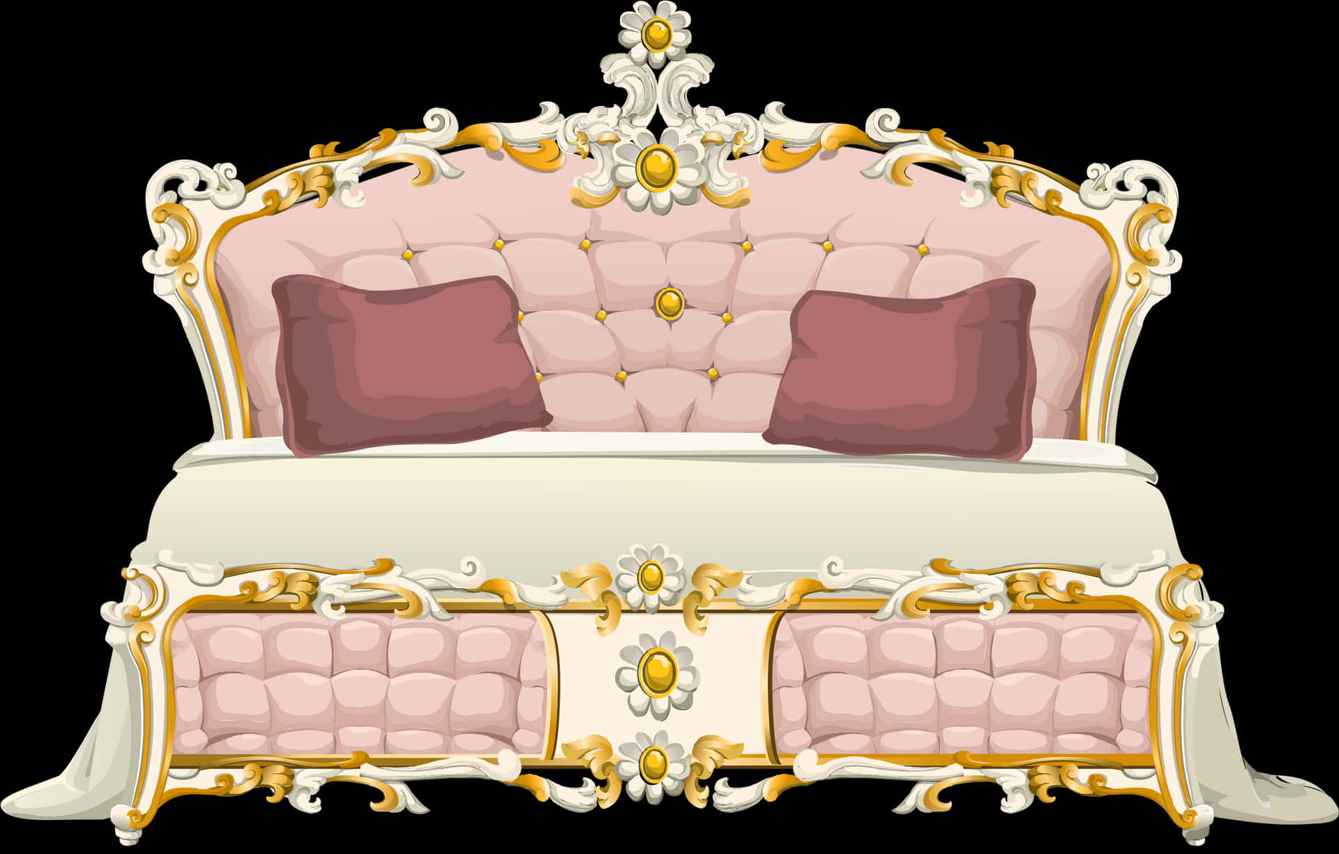 Elegant Vintage Bed Illustration PNG Image