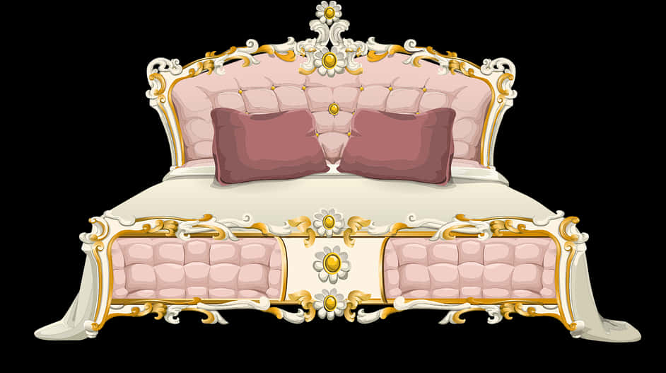 Elegant Vintage Bed Illustration PNG Image