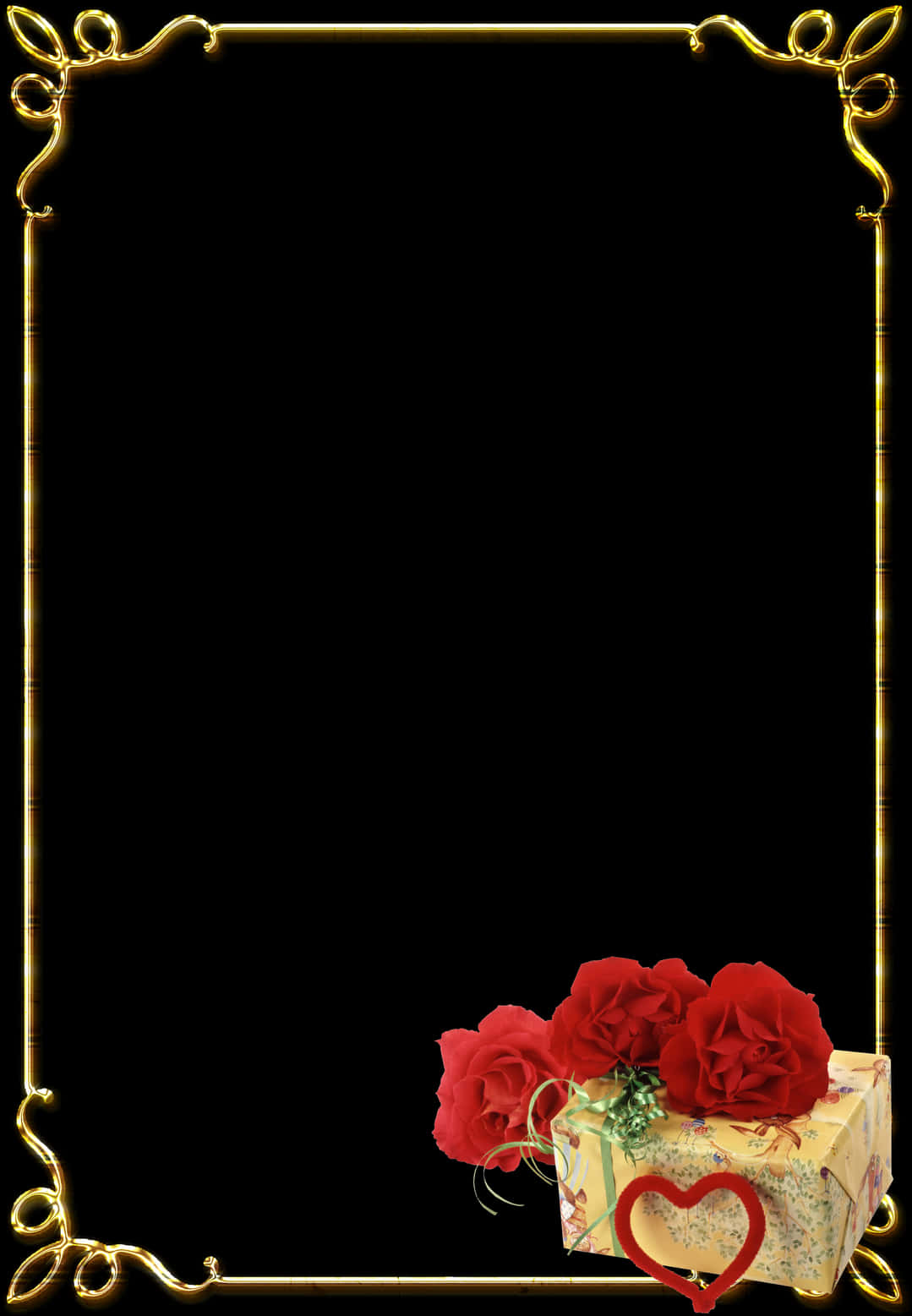 Elegant Wedding Framewith Rosesand Gift PNG Image