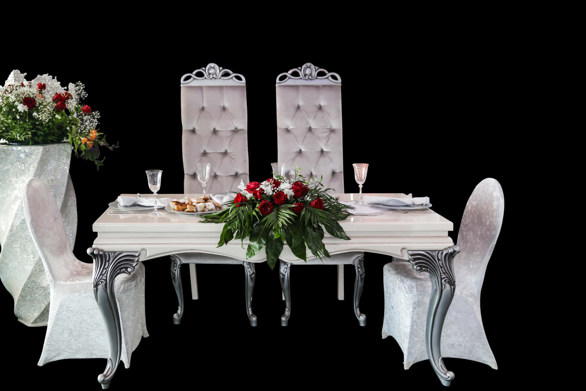 Elegant Wedding Head Table Setup PNG Image