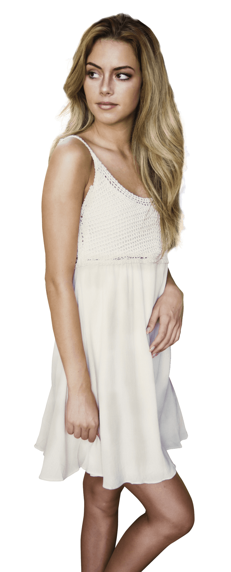 Elegant White Dress Portrait PNG Image