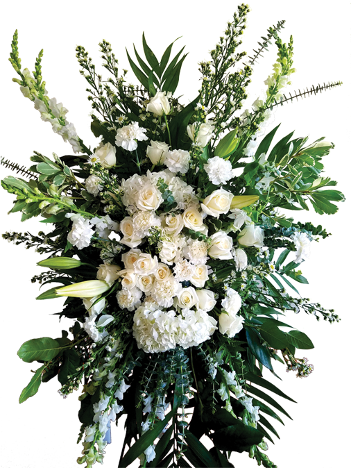 Elegant White Funeral Floral Arrangement PNG Image