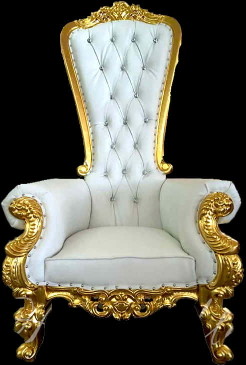 Elegant White Gold Throne Chair PNG Image