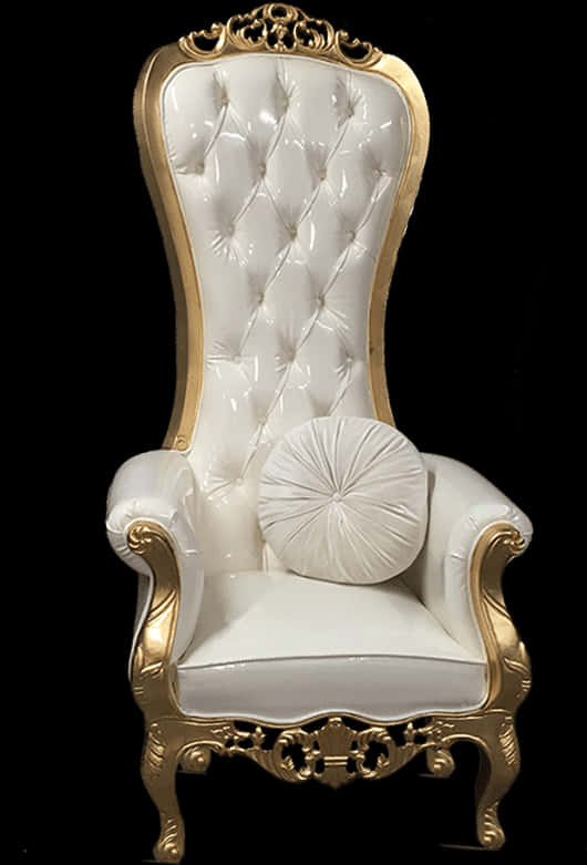 Elegant White Gold Trimmed Chair PNG Image