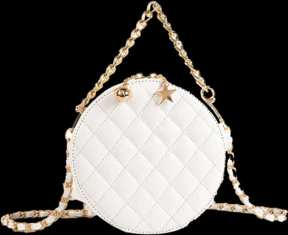 Elegant White Round Quilted Chain Strap Bag PNG Image