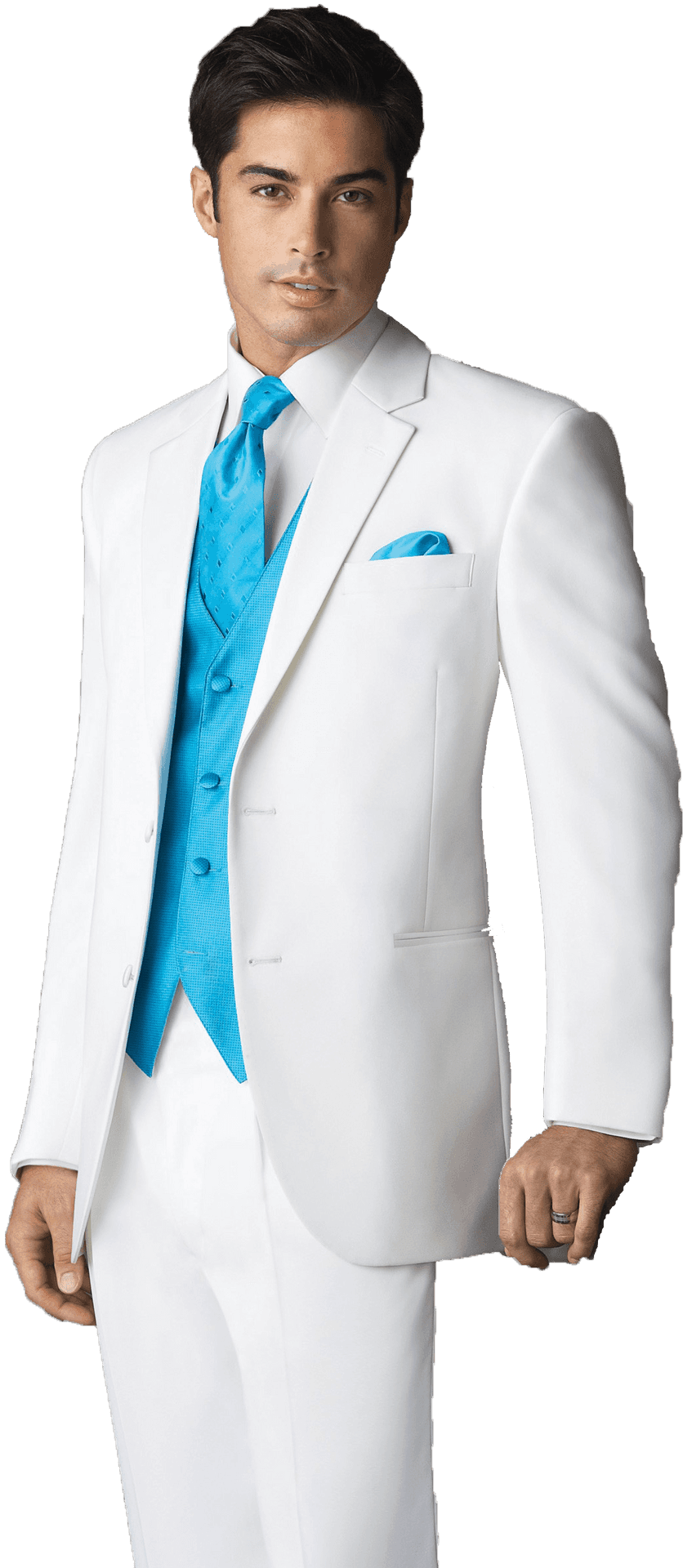 Elegant White Tuxedowith Blue Vest PNG Image