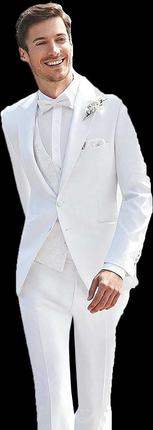 Elegant White Wedding Suit PNG Image