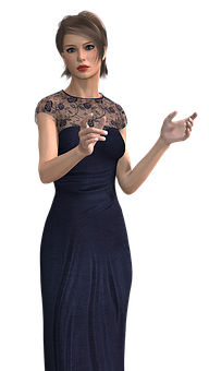 Elegant Womanin Blue Dress PNG Image