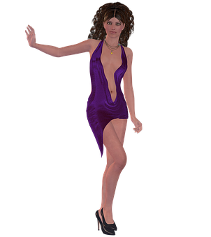 Elegant Womanin Purple Dress PNG Image