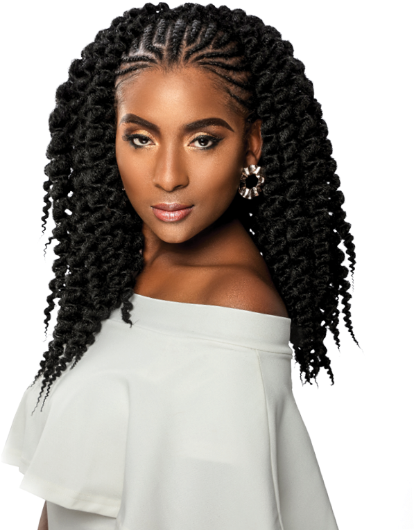 Elegant Womanwith Curly Hairstyle PNG Image