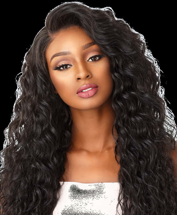 Elegant Womanwith Long Curly Hair PNG Image