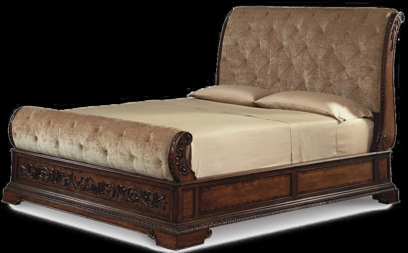 Elegant Wooden Bed Design PNG Image