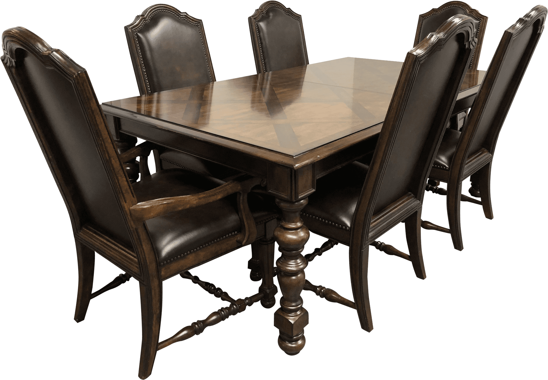 Elegant Wooden Dining Table Set PNG Image