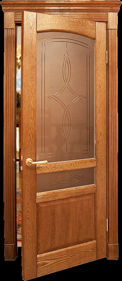 Elegant Wooden Doorwith Glass Panel PNG Image