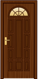 Elegant Wooden Doorwith Glass Panel.jpg PNG Image