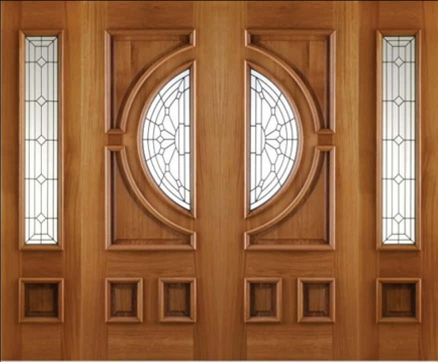 Elegant Wooden Double Door Design PNG Image