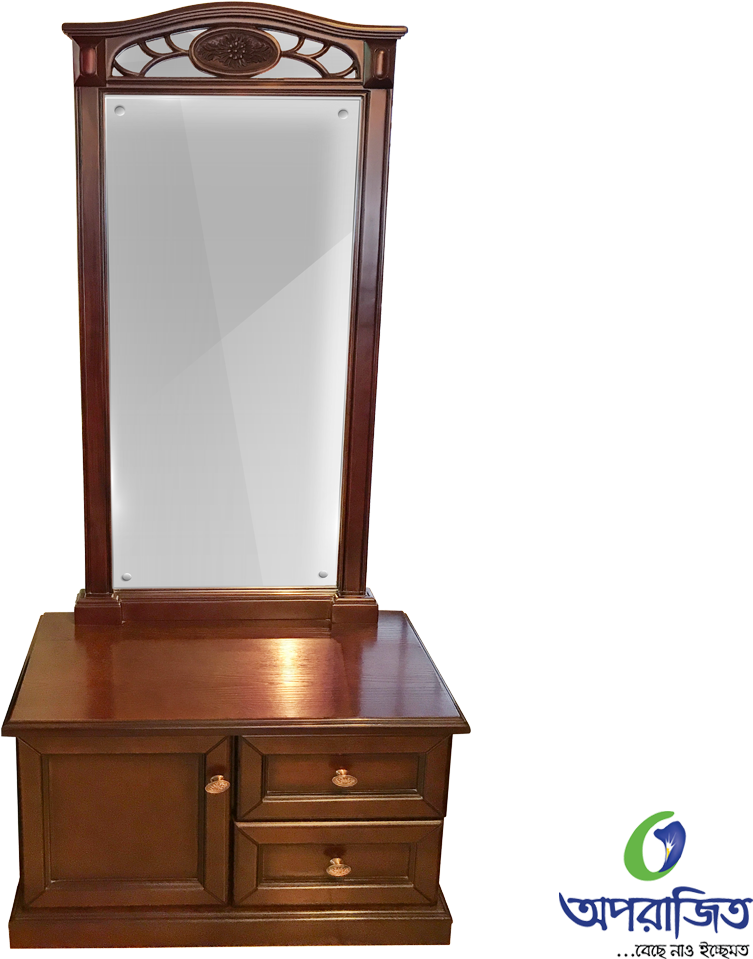 Elegant Wooden Dressing Table With Mirror PNG Image