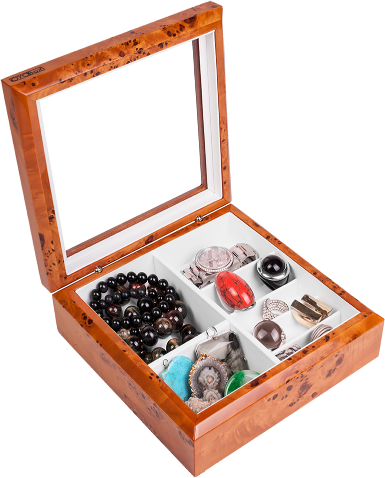 Elegant Wooden Jewelry Boxwith Mirror PNG Image