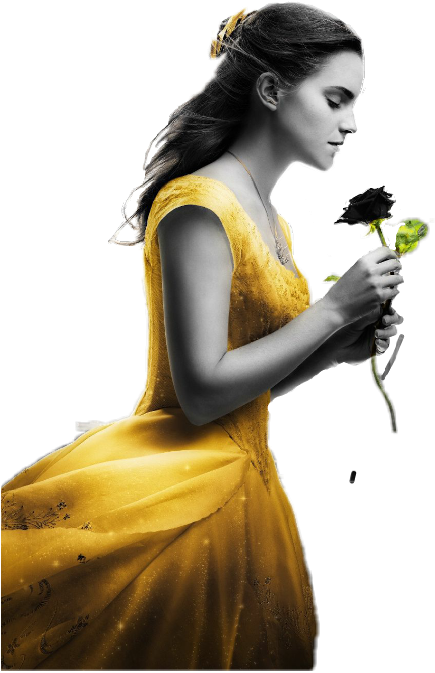 Elegant Yellow Dressand Rose PNG Image