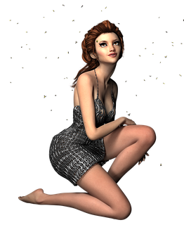 Elegant3 D Animated Woman Silver Dress PNG Image