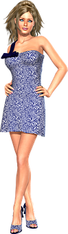 Elegant3 D Womanin Blue Dress PNG Image