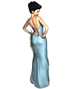 Elegant3 D Womanin Blue Gown PNG Image